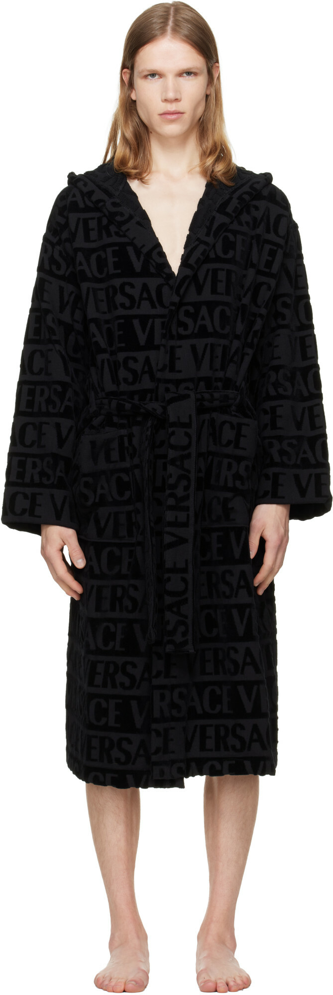 Versace Black 'Versace Allover' Bathrobe