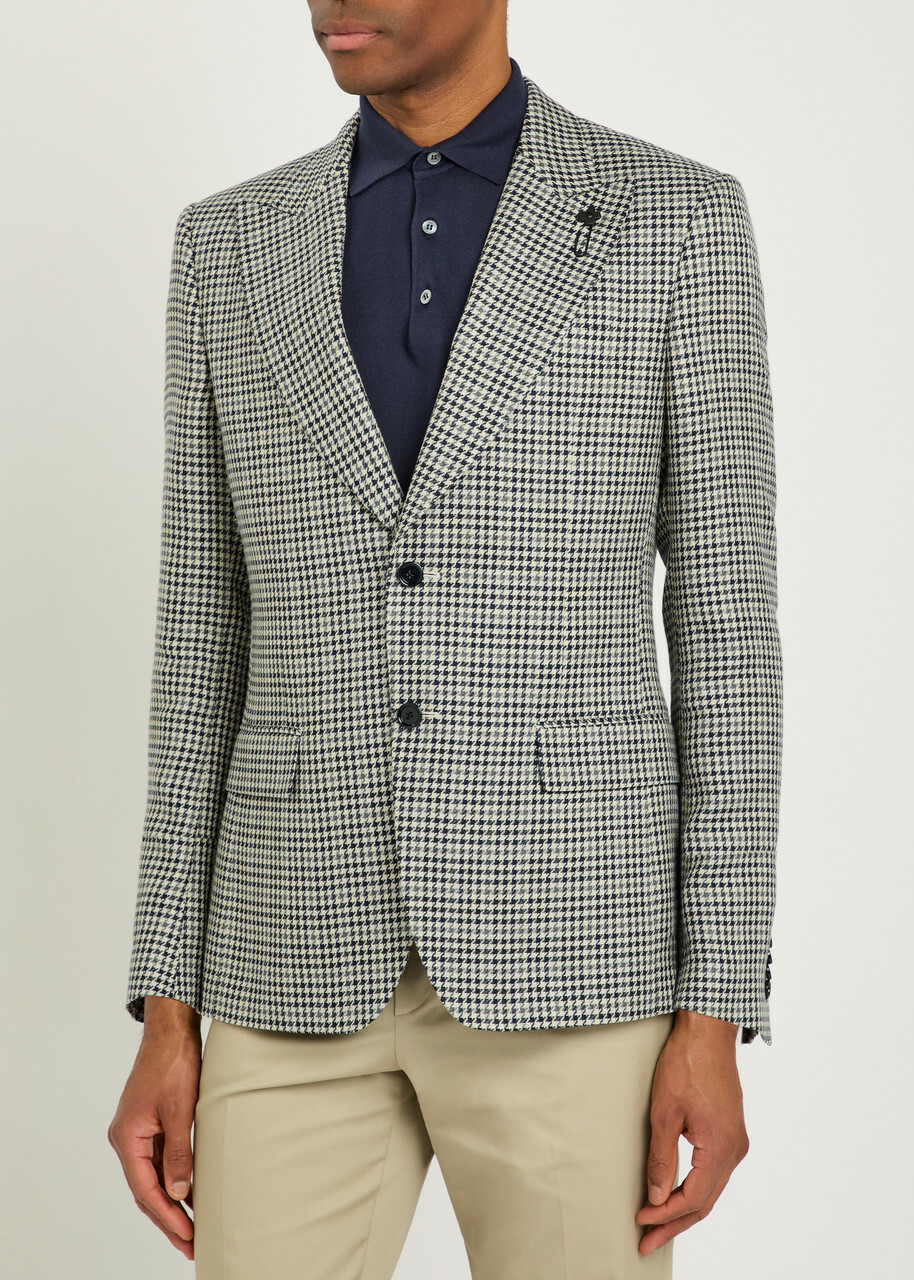 Lardini Houndstooth Cotton and Flax-blend Blazer Grey