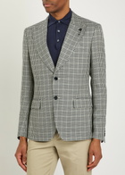 Lardini Houndstooth Cotton and Flax-blend Blazer Grey
