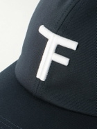TOM FORD - Logo-Embroidered Leather-Trimmed Cotton-Twill Baseball Cap - Blue