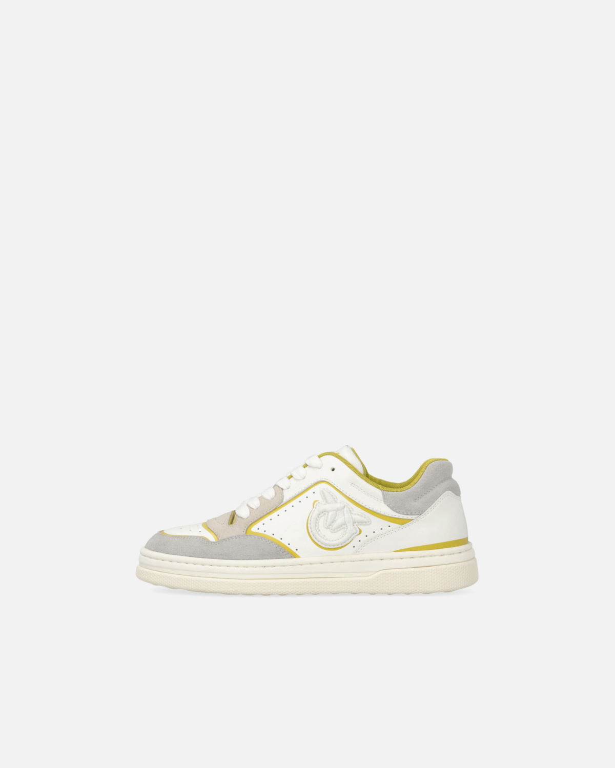 Pinko Flat Leather Sneakers With Embroidered Logo White/Lime