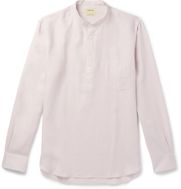 Photo: De Bonne Facture - Grandad-Collar Linen Half-Placket Shirt - Gray