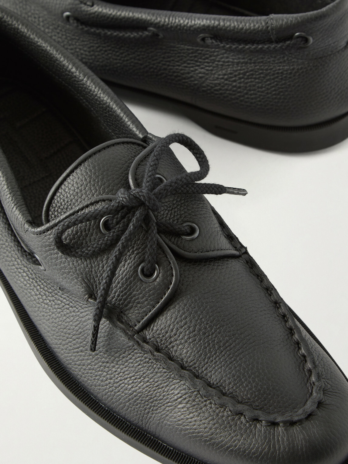 John Lobb - Foil Full-Grain Leather Boat Shoes - Black