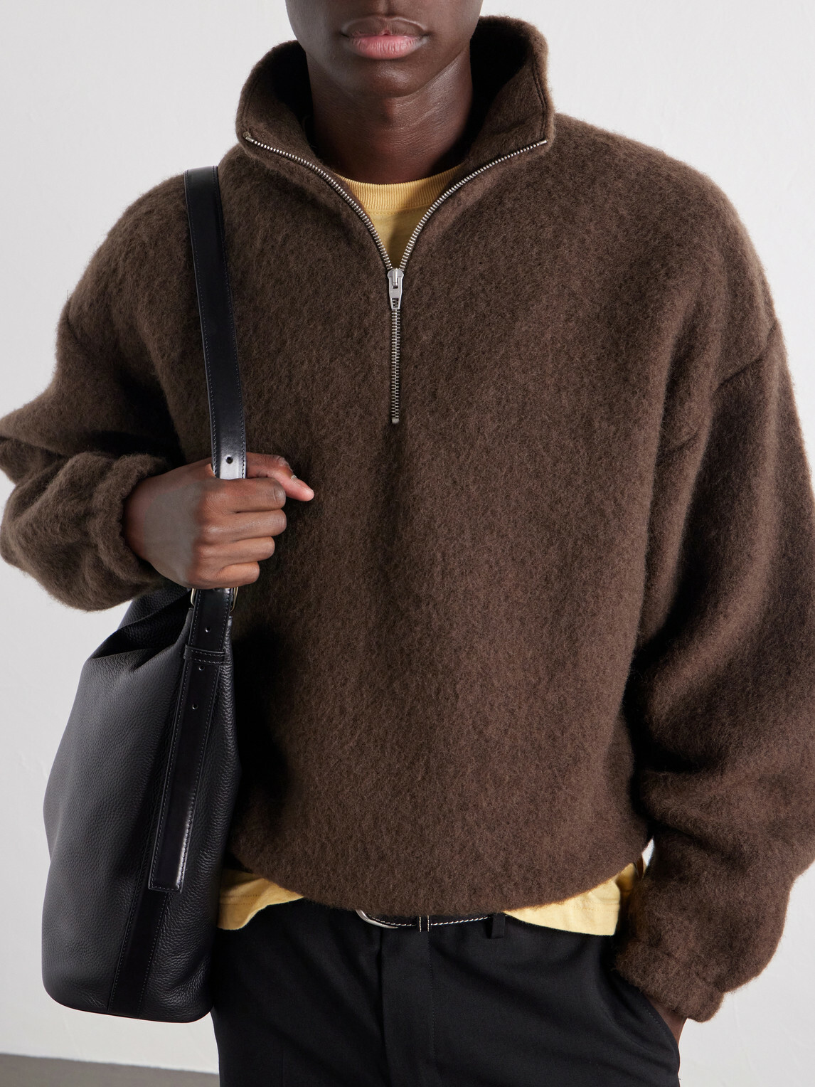 Jil Sander - Wool-Blend Brushed Half-Zip Sweater - Brown