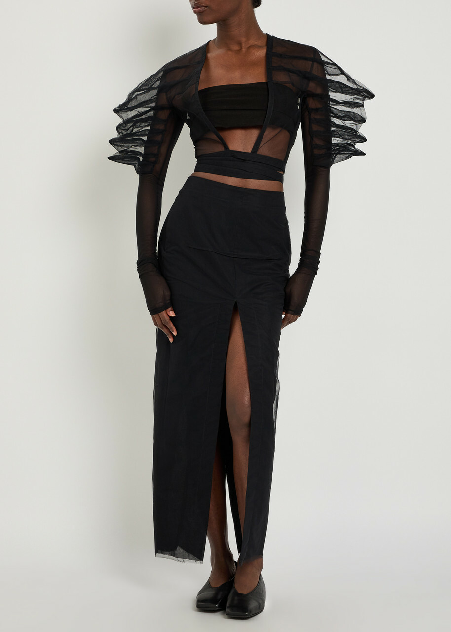 Rick Owens Sliced Tulle Midi Skirt Black