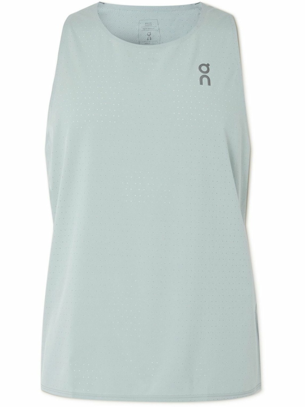 Photo: ON - Race Slim-Fit Logo-Print Perforated Stretch-Jersey Tank Top - Blue