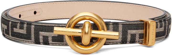 Photo: Balmain Black & Off White Monogram Jacquard T-Bar Belt