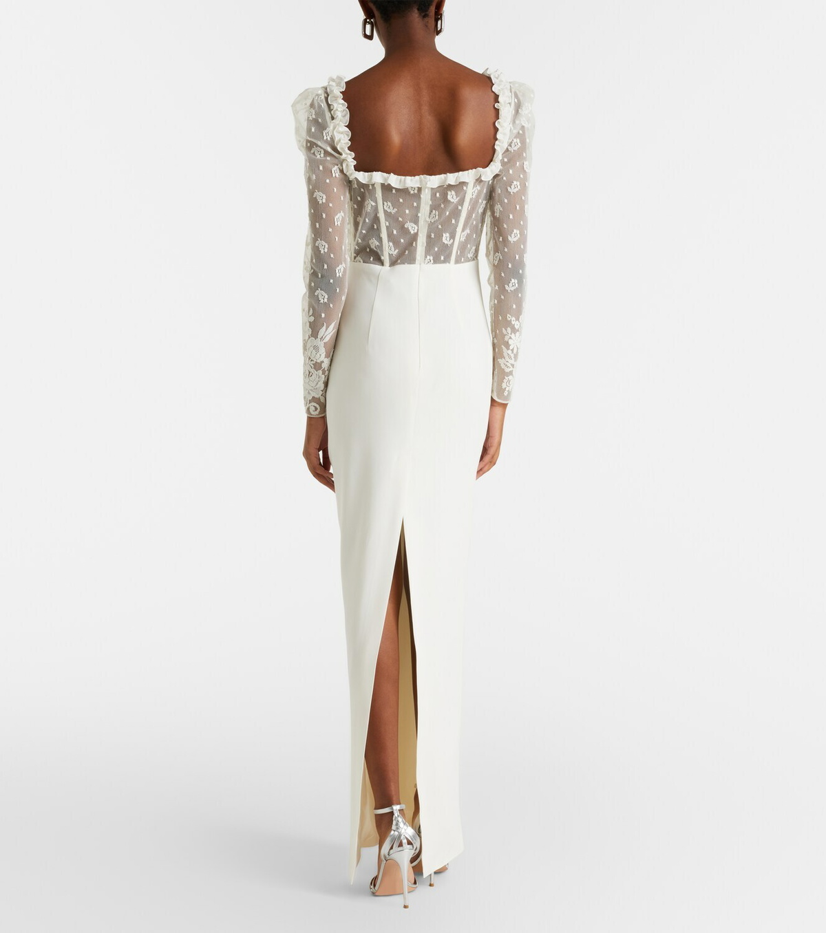 Alessandra Rich Bow-detail lace-trimmed cady gown
