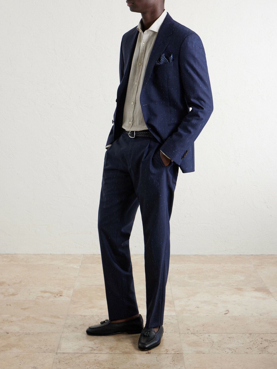 Mr P. - Slim-Fit Pleated Wool and Silk-Blend Dupioni Suit Trousers - Blue