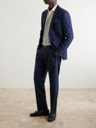 Mr P. - Slim-Fit Pleated Wool and Silk-Blend Dupioni Suit Trousers - Blue
