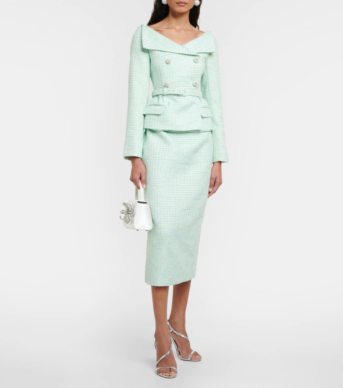 国内配送【SELF PORTRAIT】ブークル バンドゥ ミディドレス Self-Portrait Tailored bouclé midi dress Self-Portrait