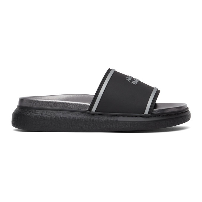 Photo: Alexander McQueen Black and Silver Oversized Signature Hybrid Slides