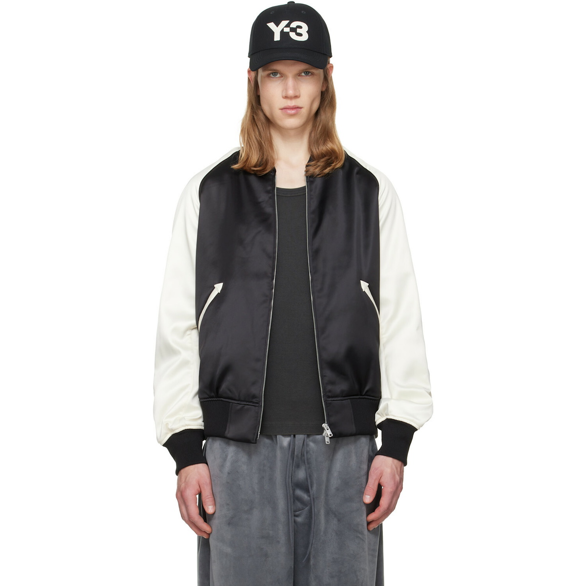 Y-3 Black Liquid Logo Satin Souvenir Jacket