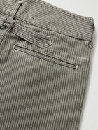 Visvim - Pastoral Straight-Leg Panelled Striped Cotton-Moleskin Trousers - Gray
