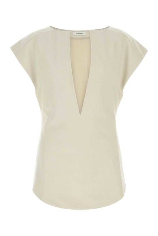 Photo: Entire Studios Sand Stretch Polyester Blend Deep Vee Tank Top