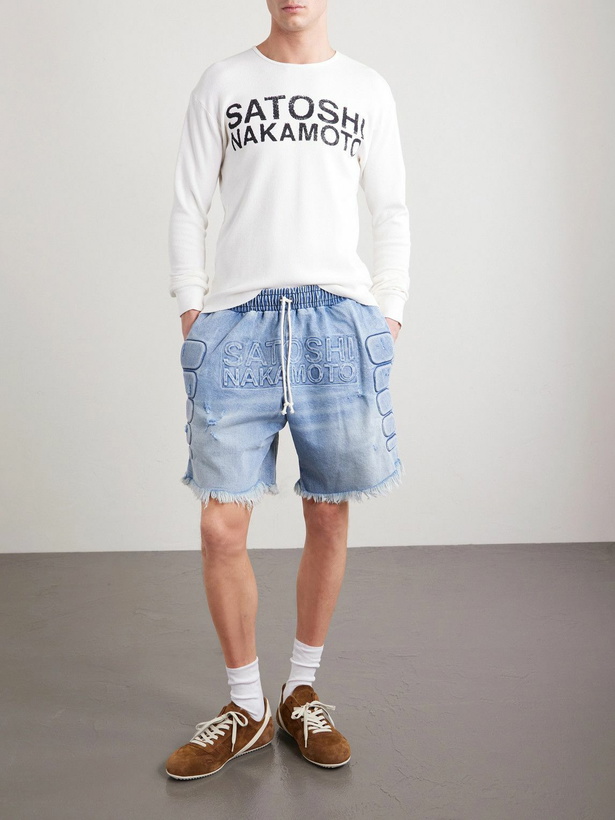 Photo: Satoshi Nakamoto - Straight-Leg Fringed Padded Denim Shorts - Blue