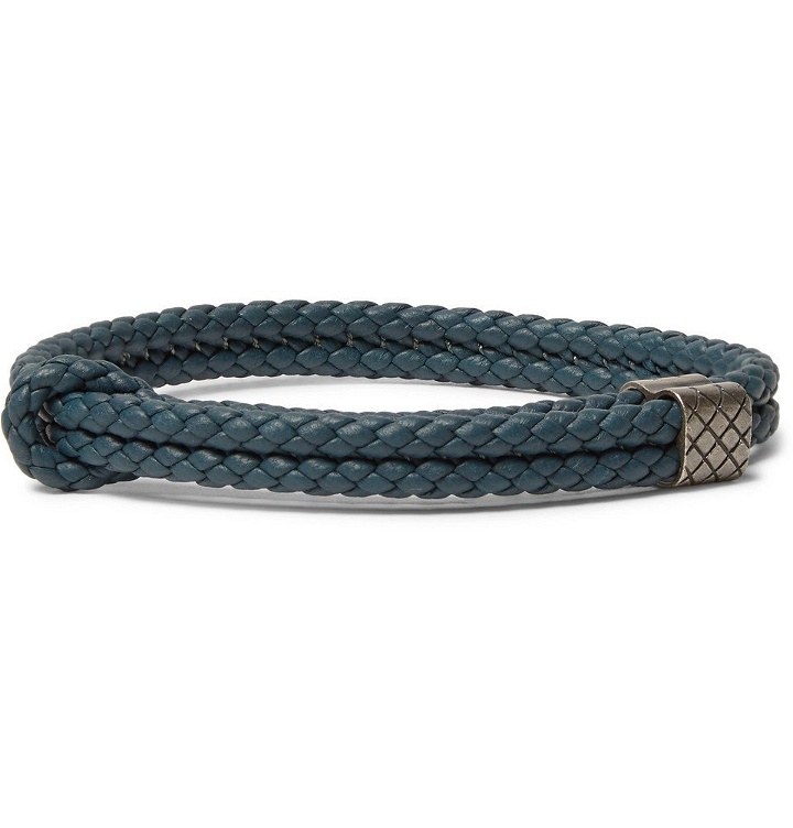 Photo: Bottega Veneta - Intrecciato Woven Leather Wrap Bracelet - Men - Blue