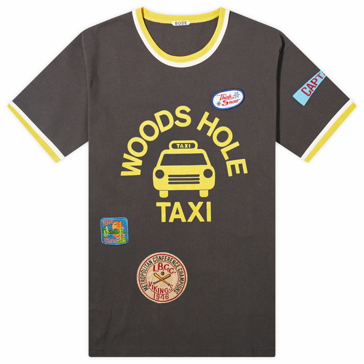 Photo: BODE Men's Discount Taxi Patch T-Shirt in Black/Multi