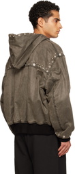 We11done Gray Studded Hooded Bomber Jacket