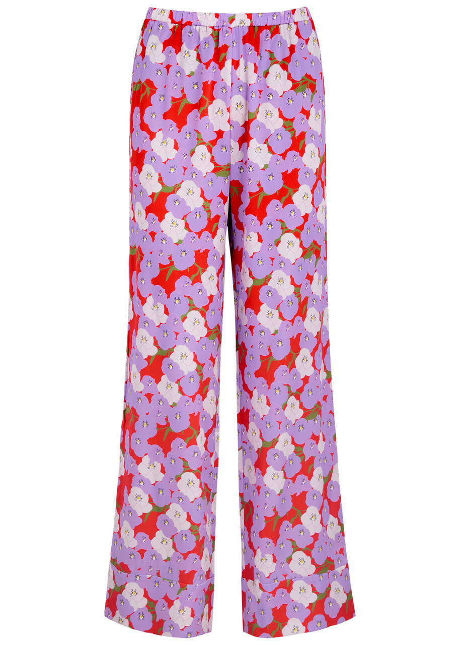 Bernadette Louis Floral-print Silk-satin Trousers Red
