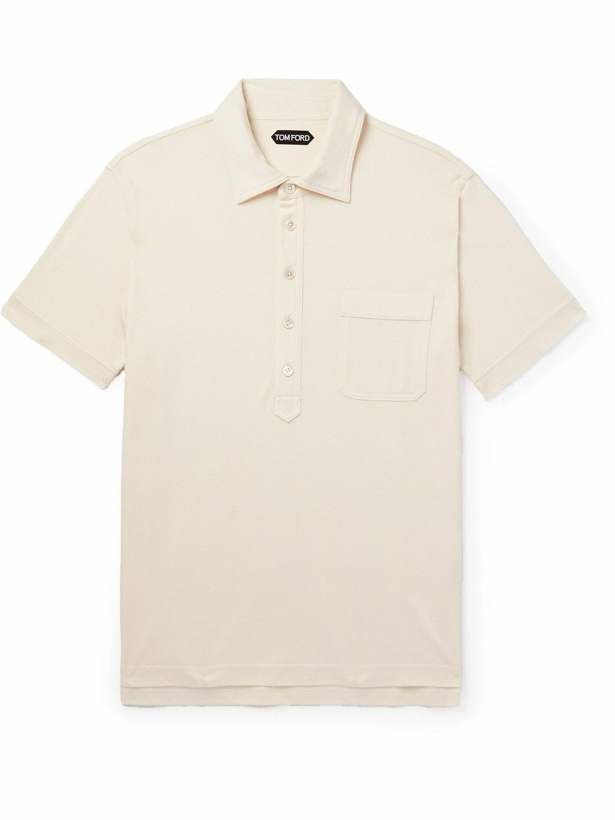 Photo: TOM FORD - Cotton and Silk-Blend Piqué Polo Shirt - Neutrals