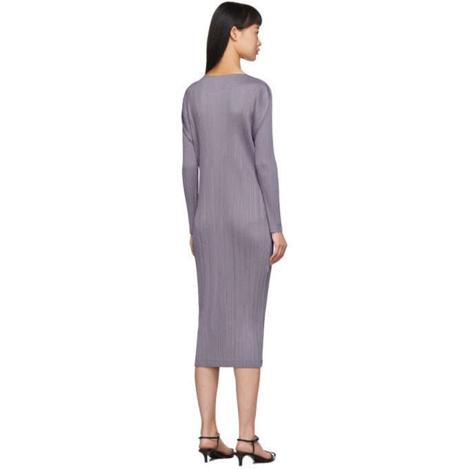 Pleats Please Issey Miyake Grey Pleated Long Sleeve Dress Pleats Please  Issey Miyake