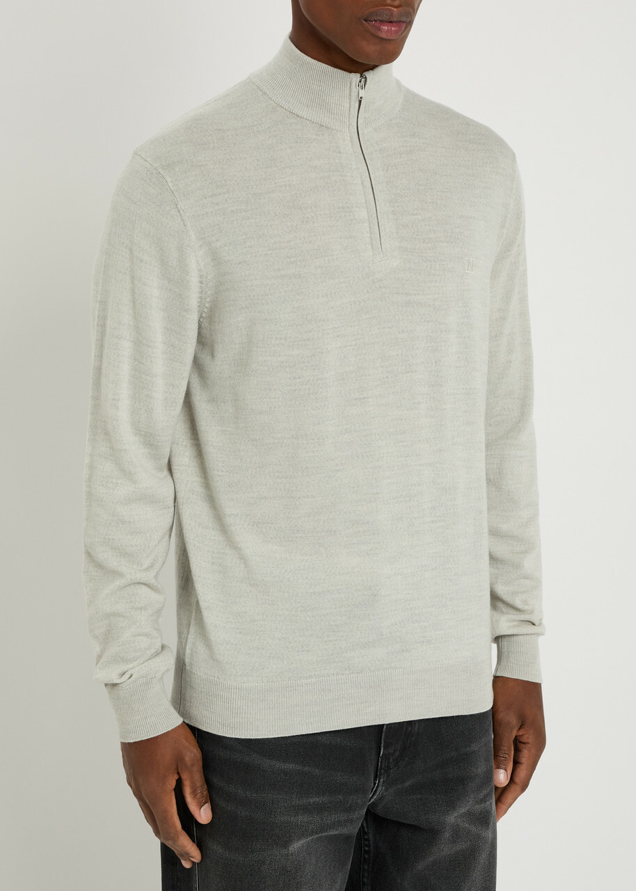 Les Deux Greyson Half-zip Merino Wool Jumper Grey