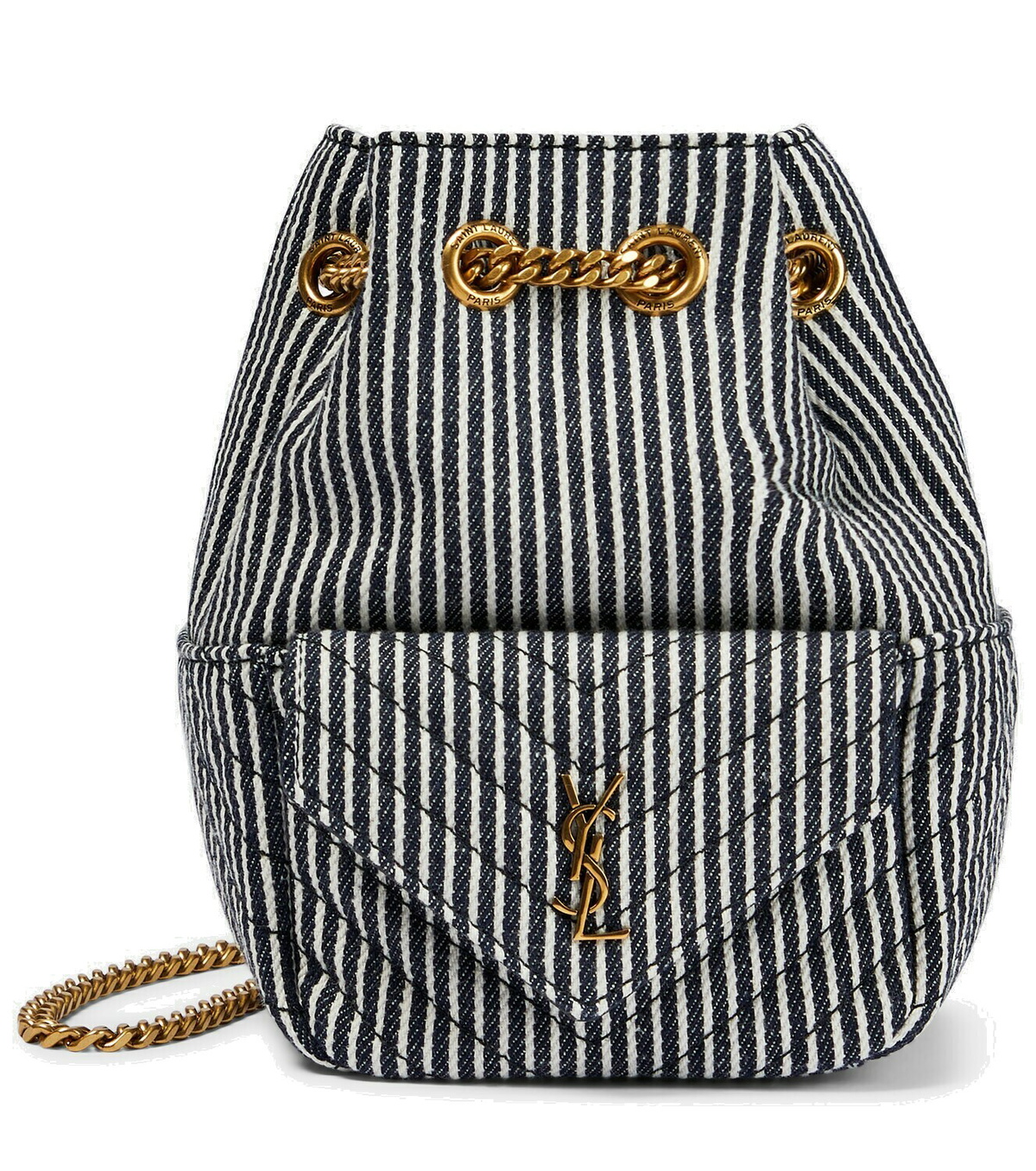 Saint Laurent YSL Monogram Striped Drawstring Bucket Bag