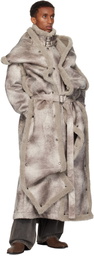 Y/Project Gray Snap Off Panel Hood Aviator Faux-Shearling Coat