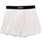 TOM FORD - Velvet-Trimmed Stretch-Silk Satin Boxer Shorts - Neutrals