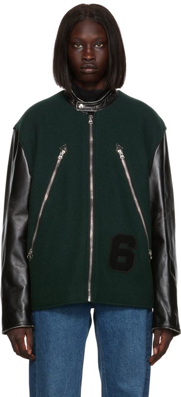 Photo: MM6 Maison Margiela Green Paneled Leather Jacket