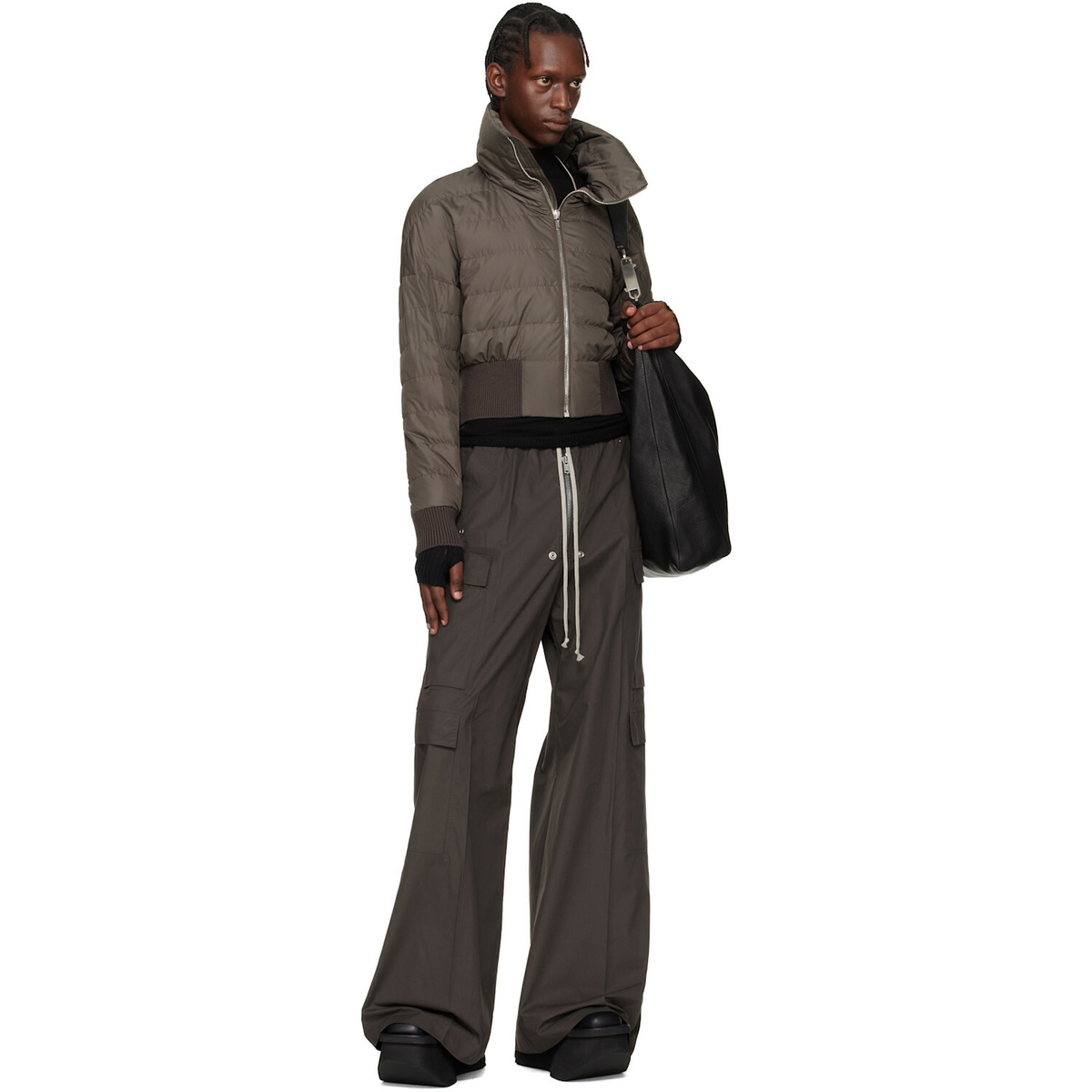 Rick Owens Moncler + Rick Owens Gray Cropped Down Jacket