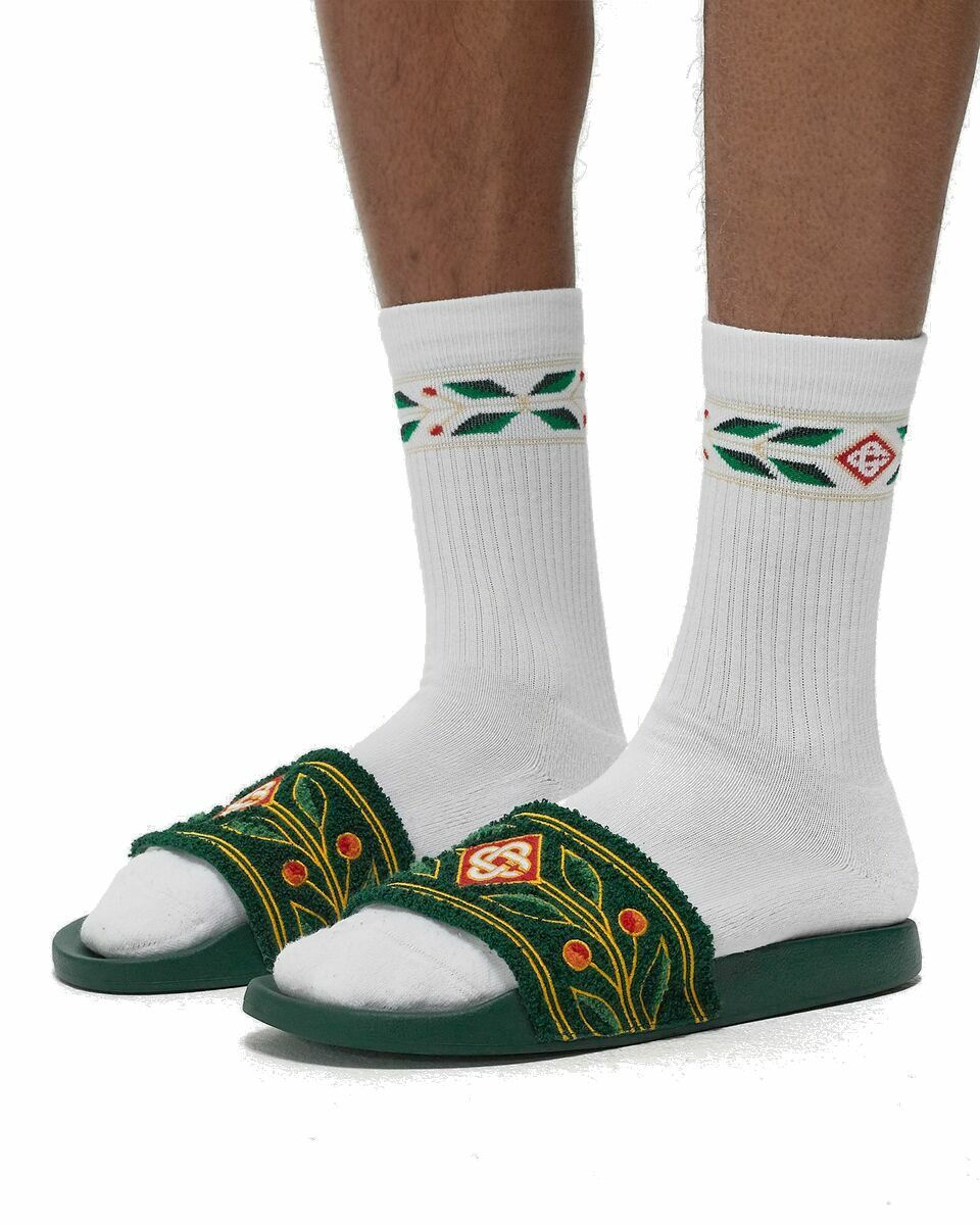 Photo: Casablanca Embroidered Terry Slider Green - Mens - Sandals & Slides