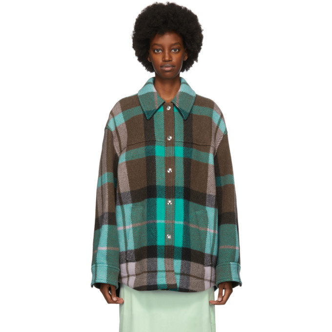 Acne Studios Green and Pink Wool Checkered Overshirt Jacket Acne Studios