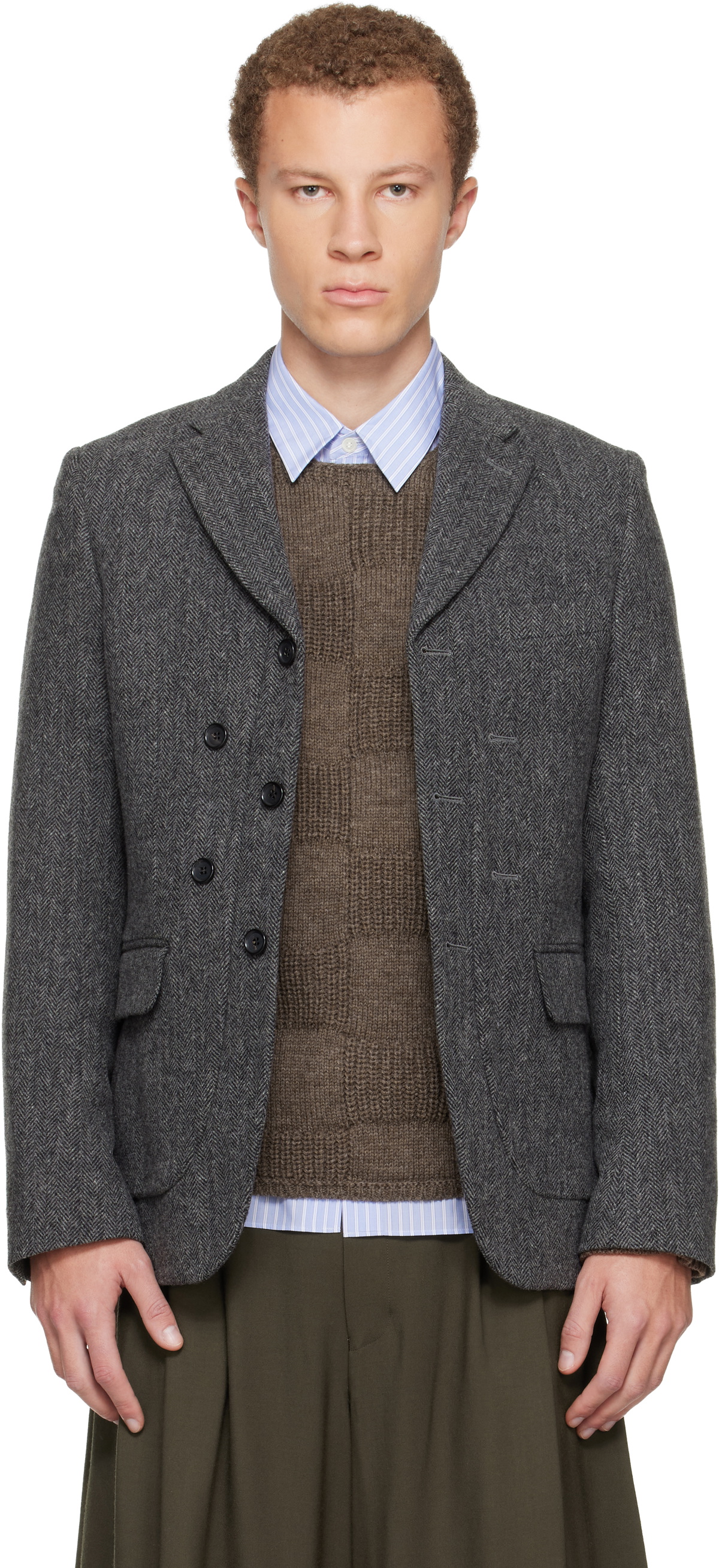 Comme des Garçons Homme Deux Gray Tweed Herringbone Blazer