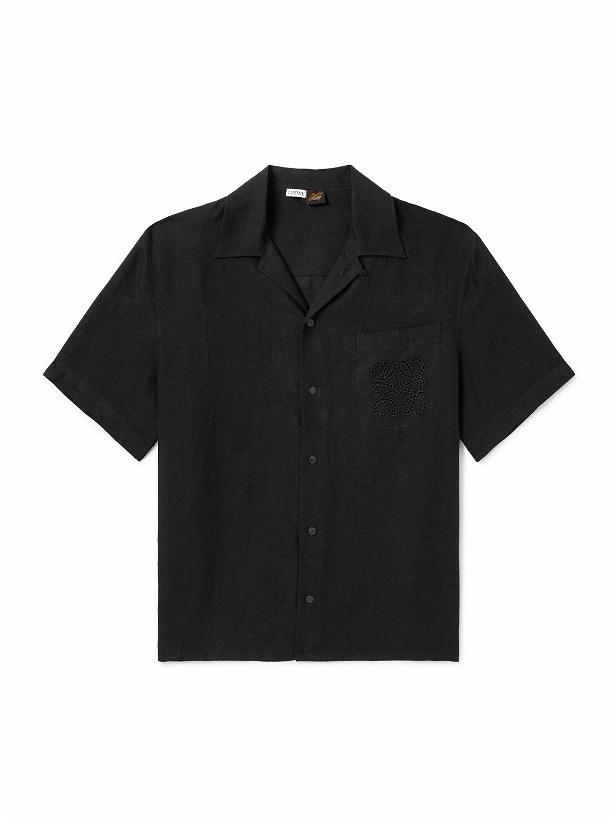 Photo: LOEWE - Paula's Ibiza Convertible-Collar Logo-Embroidered Linen Shirt - Black