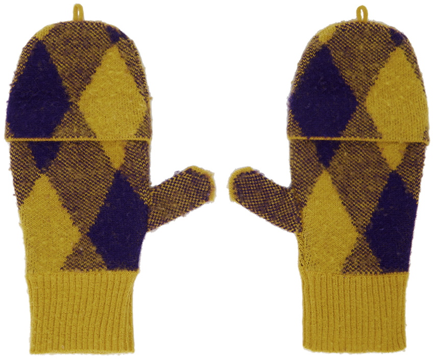 Burberry Yellow & Purple Argyle Wool Mittens