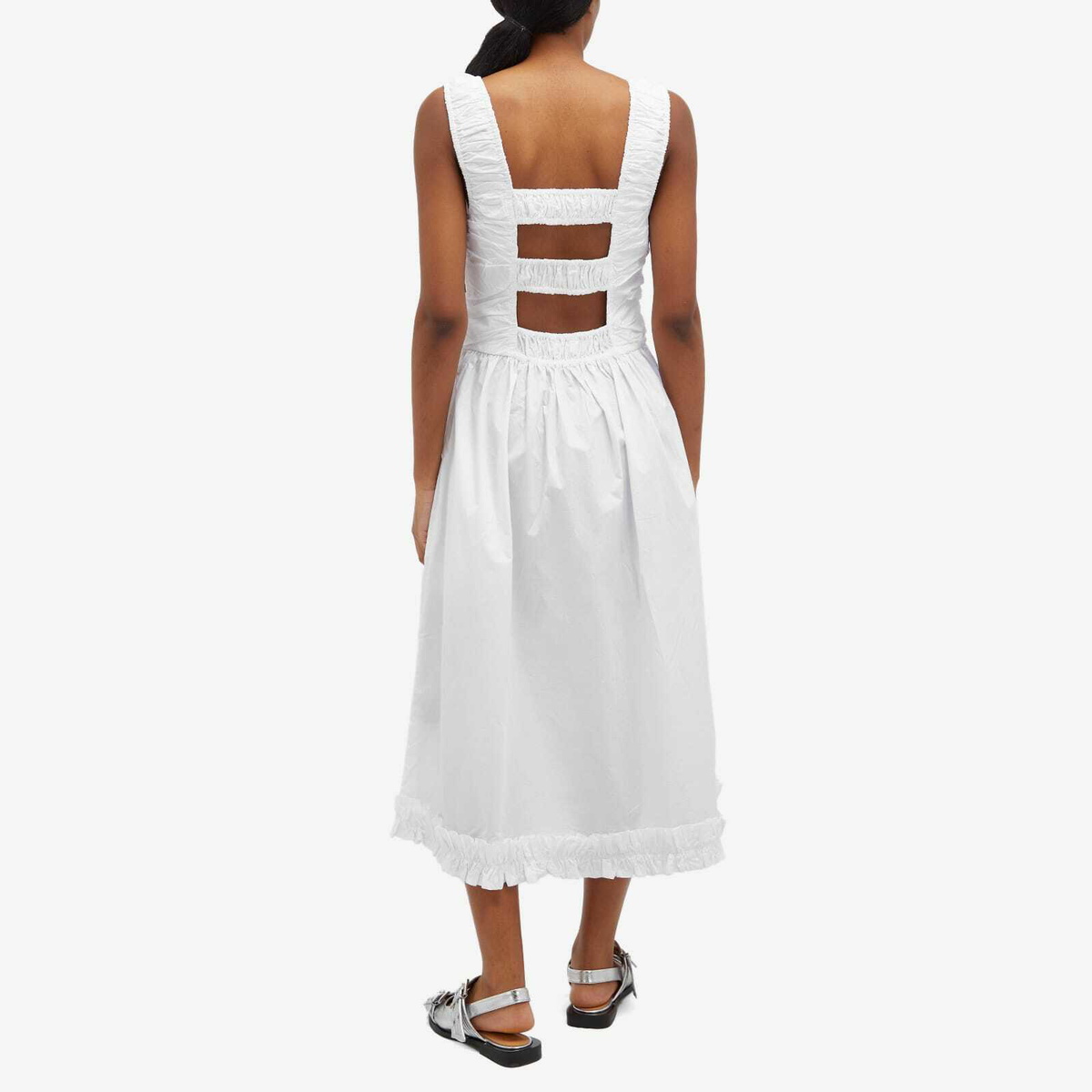 GANNI Women's Midi Strap Smock Dress in Bright White GANNI