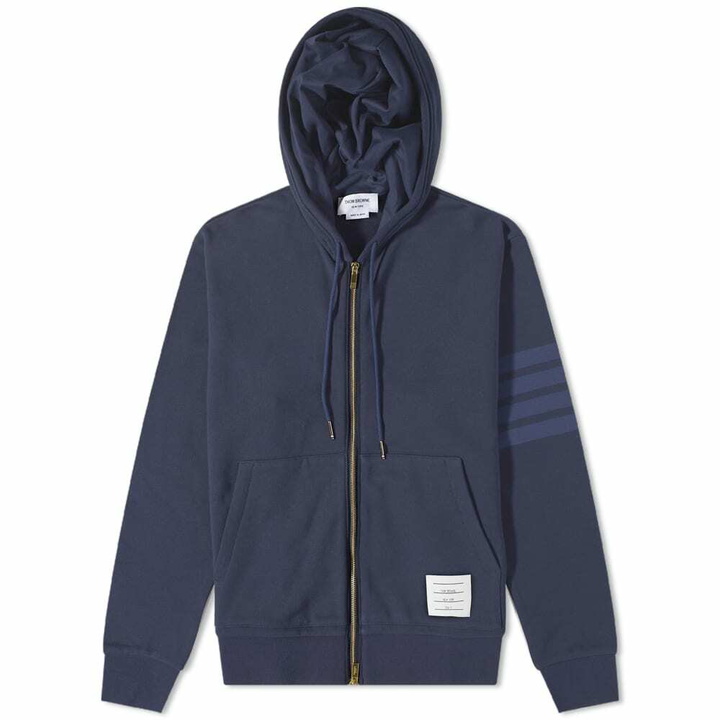 Photo: Thom Browne Men's 4 Bar Tonal Zip Hoody in Navy