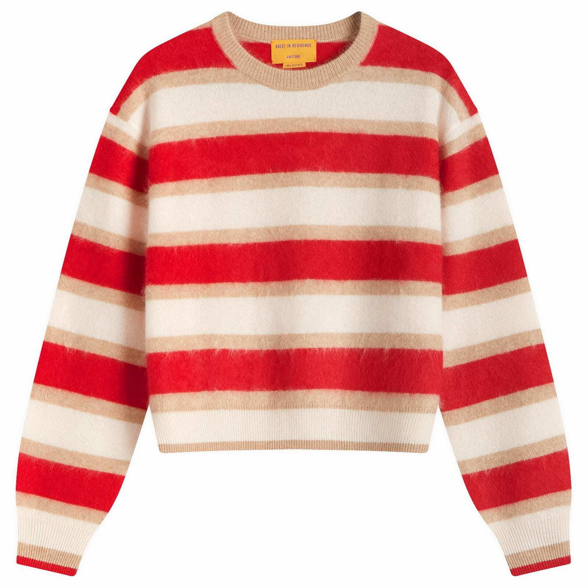 GUEST IN RESIDENCE Women's Grizzly Stripe Crew In Cashmere in True Red Combo