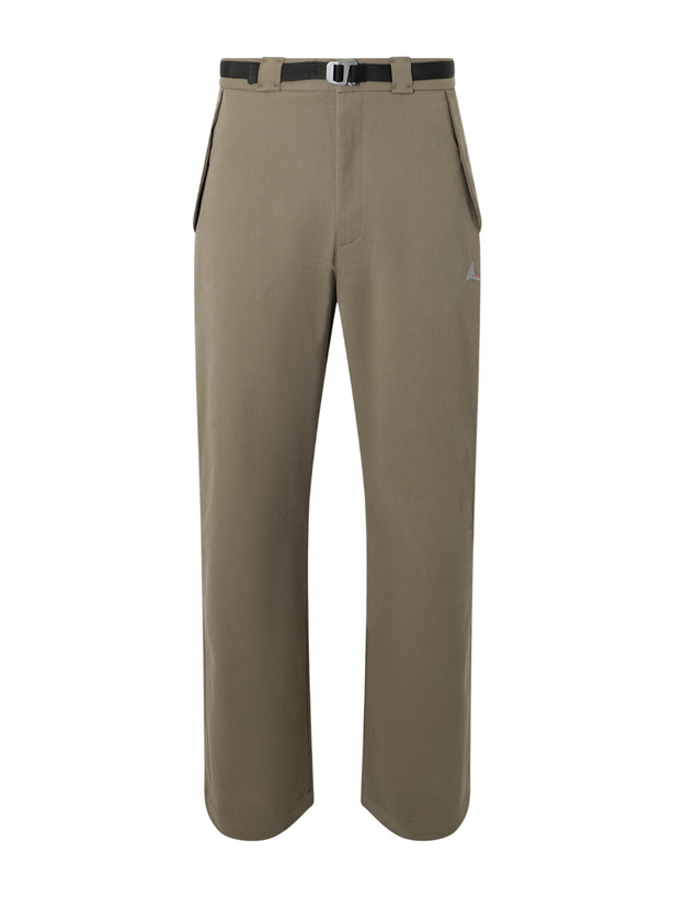 Photo: ROA - Slim-Fit Straight-Leg Logo-Embroidered Belted Cotton-Blend Twill Trousers - Brown