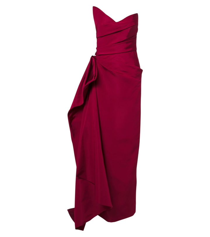 Photo: Monique Lhuillier Asymmetric draped silk bustier gown