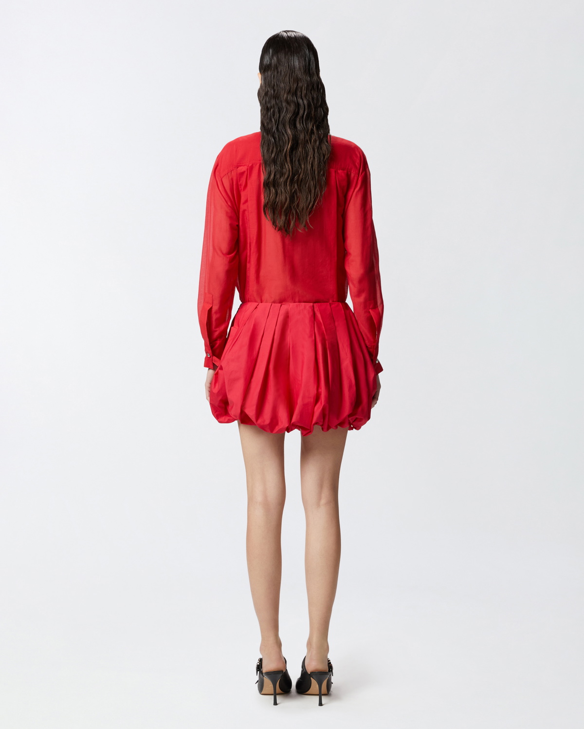 Pinko Mandarin Collar Shirt In Cotton And Silk Salsa Red