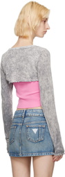 GUESS USA Gray Crop Long Sleeve T-Shirt
