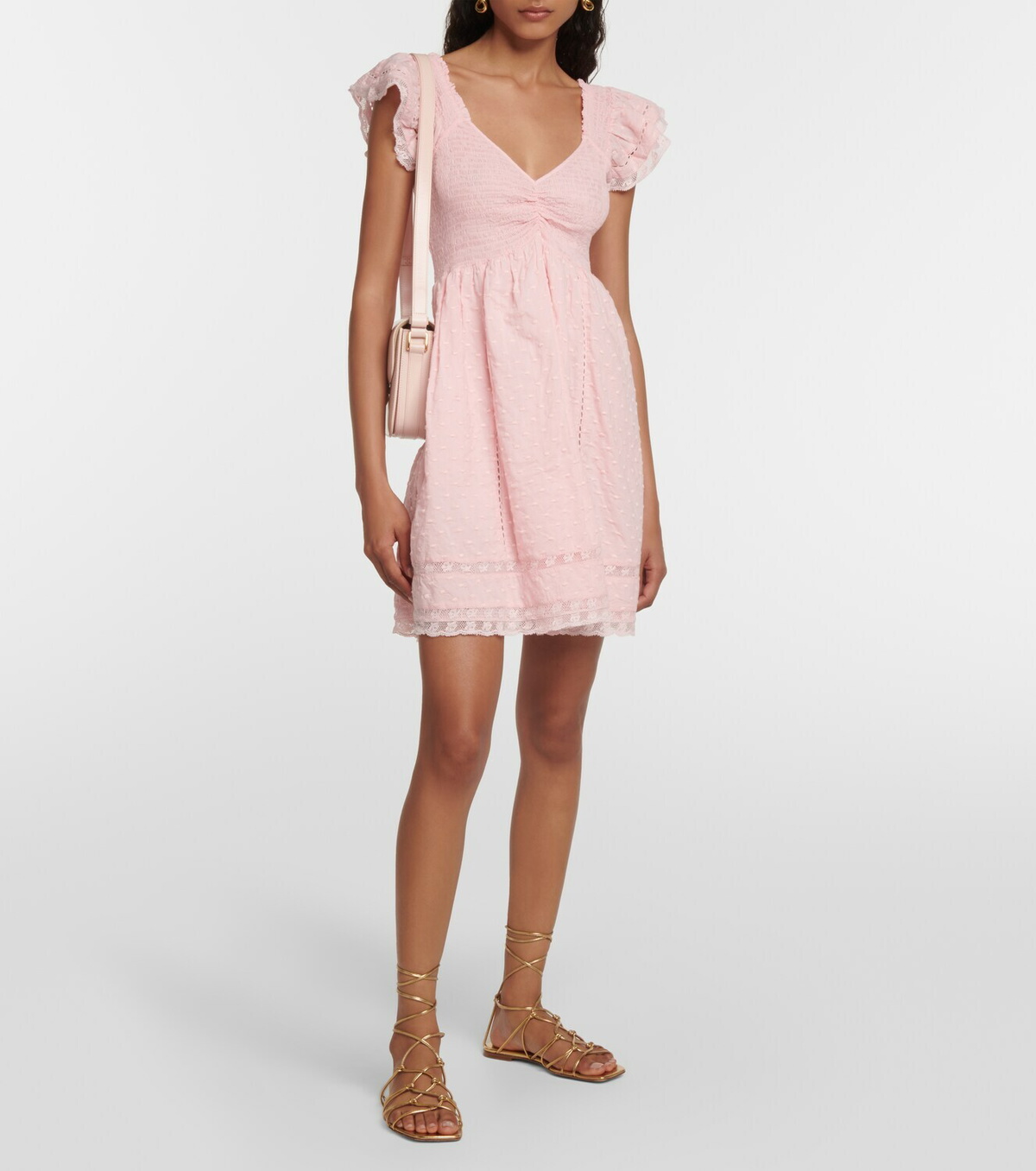 knee length dresses for ladies Pink x Loveshackfancy Lace Trim Satin Mini Dress Pink Tulip Shine Ribbon / XXL main image 1
