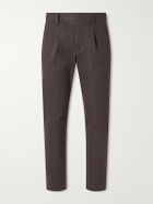 NN07 - Bill 1067 Tapered Pleated Brushed Twill Chinos - Brown