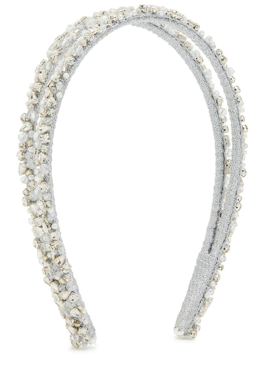 Jennifer Behr Leonora Crystal-embellished Metallic Silk Headband - Silver - One Size