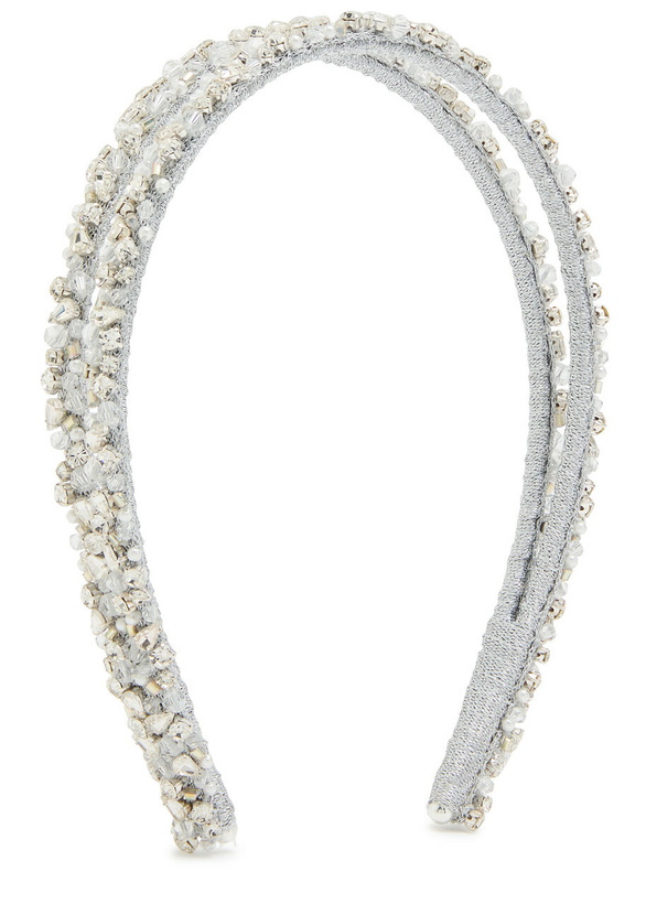 Photo: Jennifer Behr Leonora Crystal-embellished Metallic Silk Headband - Silver - One Size