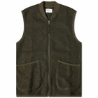 Universal Works Men's Wool Fleece Zip Waistcoat in Olive