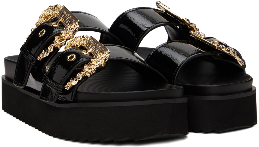 Versace Jeans Couture Black Baroque Buckle Sandals Versace